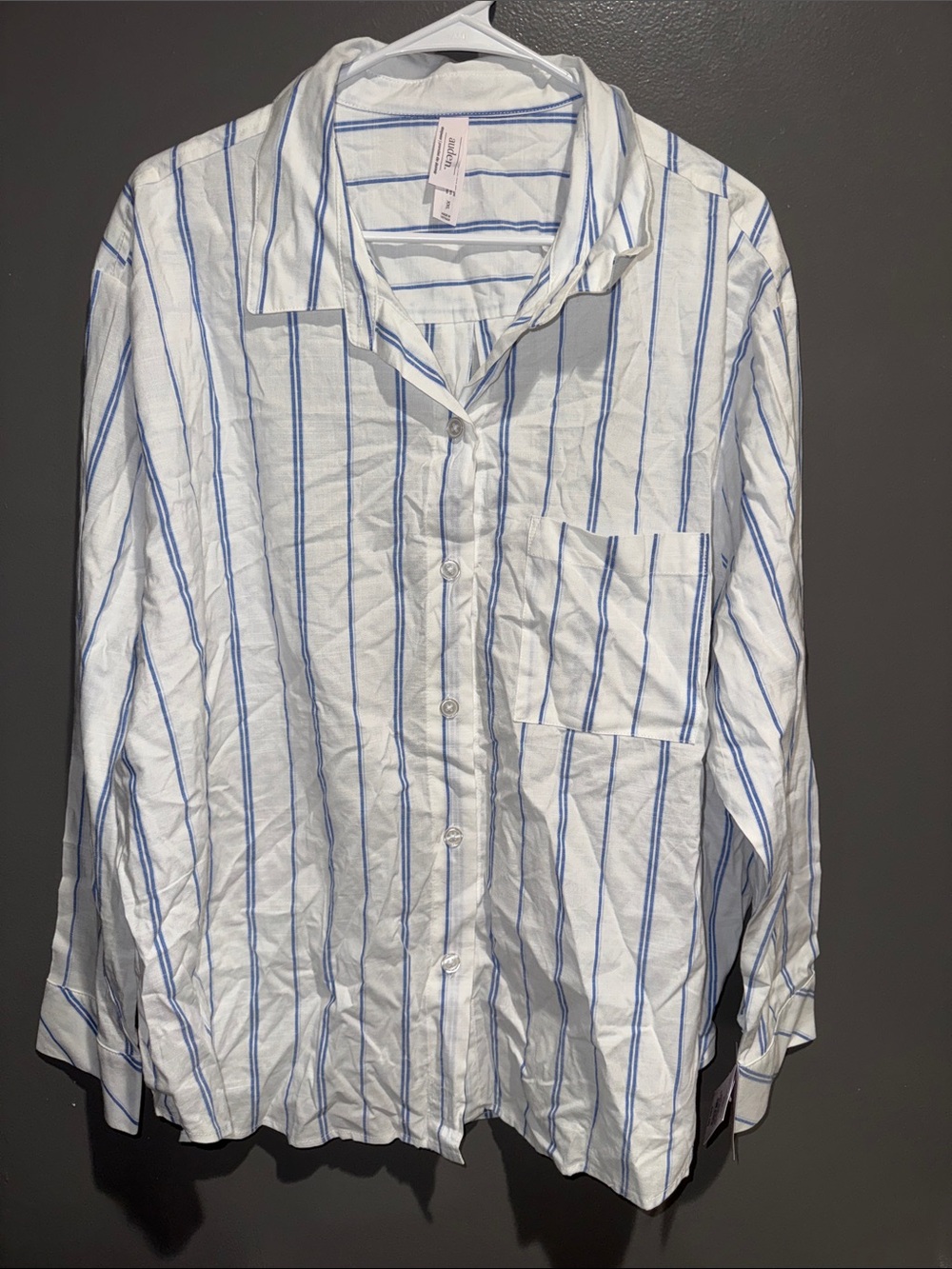 Auden White Pajama Shirt with Blue Stripes